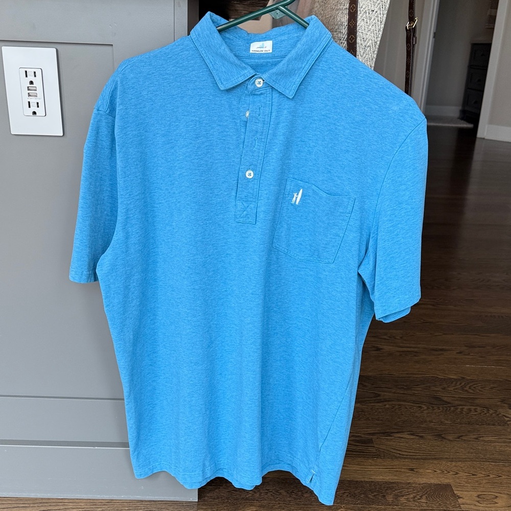 johnnie-O Heathered Blue Short-Sleeve Polo with Chest Pocket
